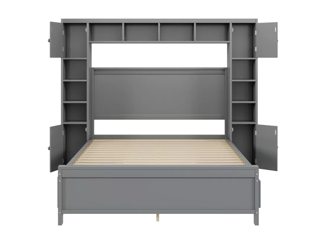 Lit 140 x 200 cm avec 4 tiroirs et rangement - Bois massif - Décor gris - CONAN