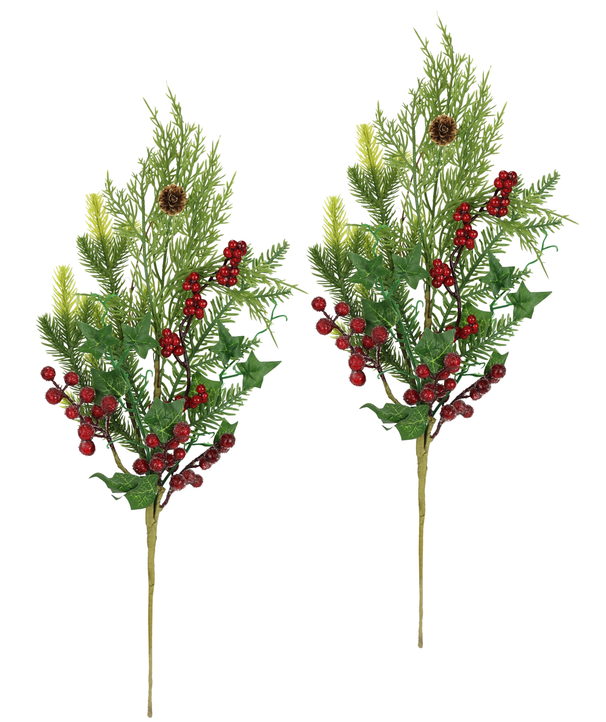 I.GE.A. Kunstzweig »Weihnachtszweig Tanne/Beeren/Efeu/Thuja« 2er Set Künstlicher Zweig Blume Weihnachtsdeko Dekozweig Dekoration