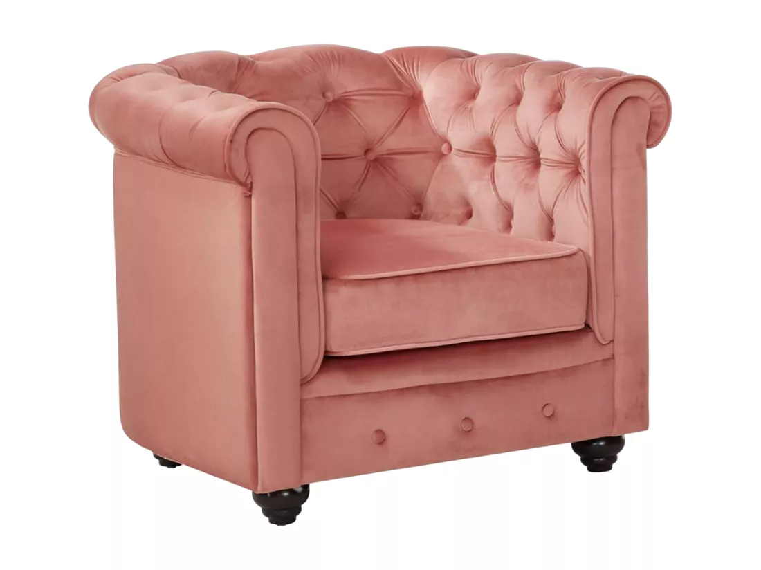 Canapé 3 places et 2 fauteuils CHESTERFIELD - Velours rose pastel