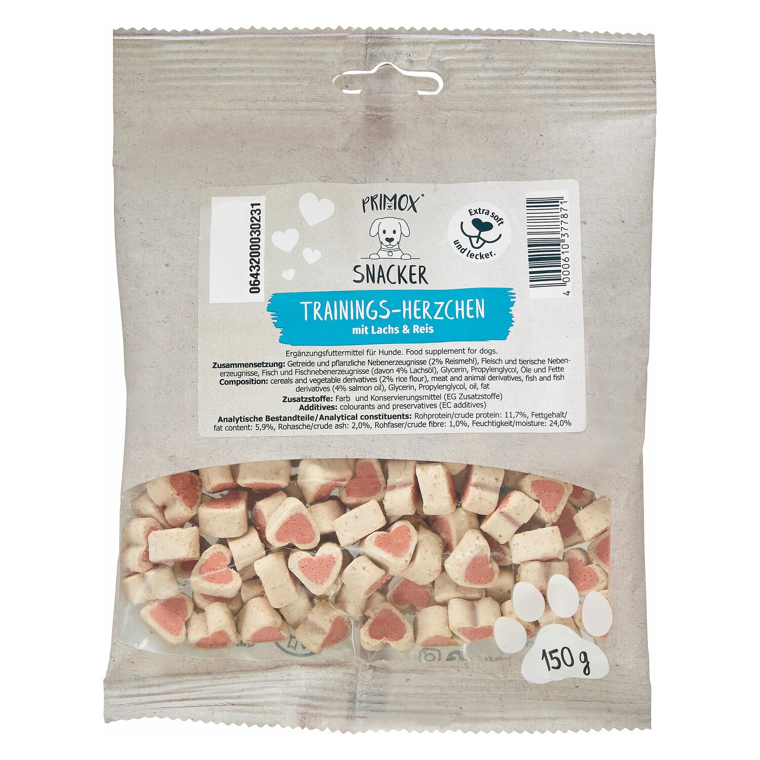 PRIMOX Trainings-Snack Herzchen  - 150g - Lachs/Reis