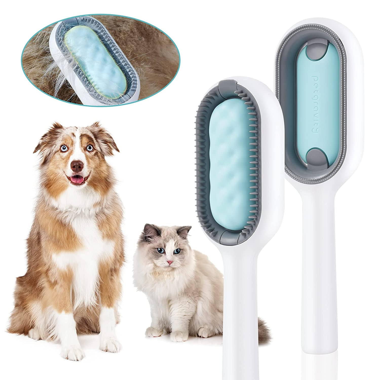 2in1 Tier Haar Entfernungs Bürste für Hunde / Katzen Fellpflege Massage Kamm - Weiss / Blau