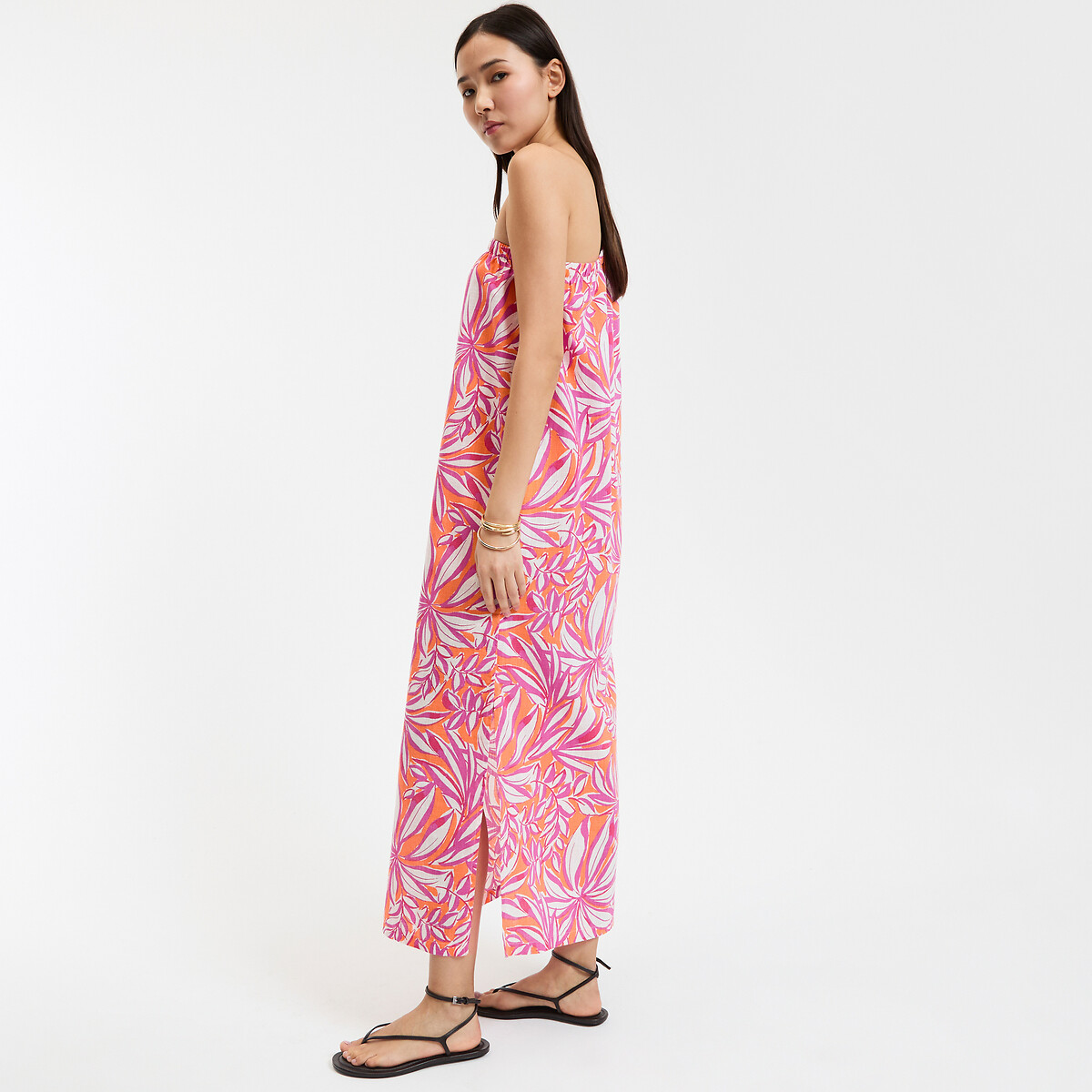 COLEÇÕES LA REDOUTE<br>Vestido longo assimétrico com mangas compridas, estampado