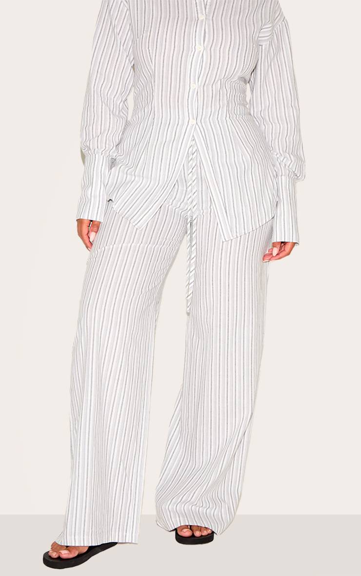 Gris Pierre Pantalon Large Taille Élastiquée À Rayures Shape