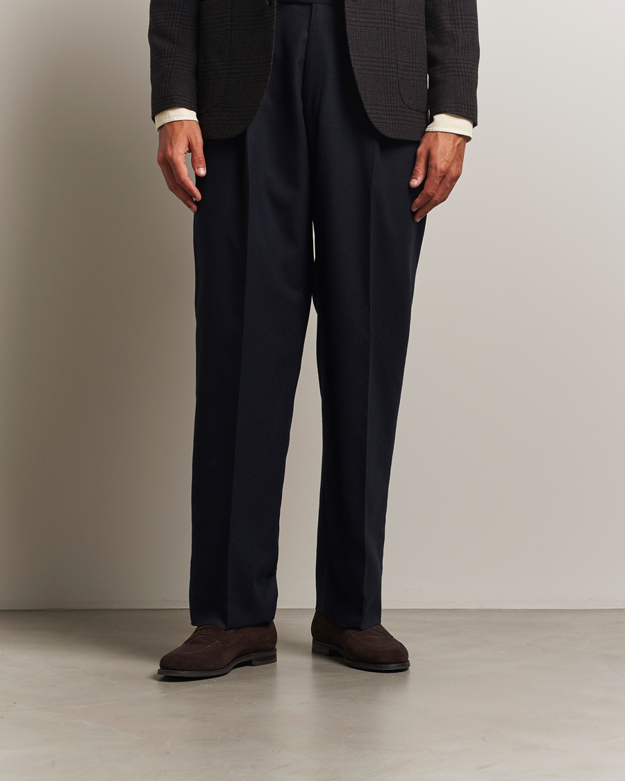 Boglioli Pleated Flannel Trousers Navy