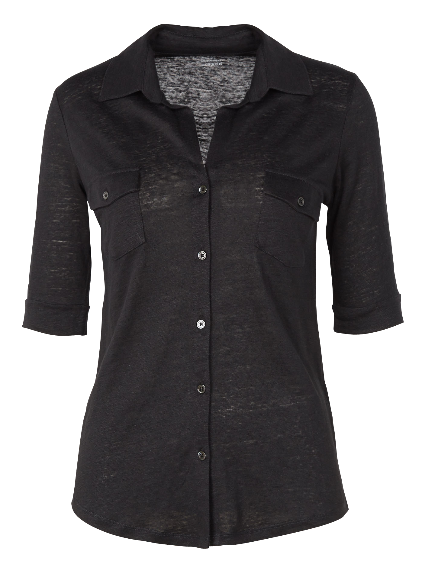 Chemise col classique en lin mélangé | Noir