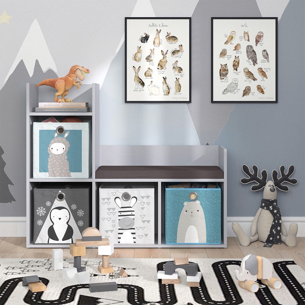 Vicco Bank-Regal Bücherregal Kinderregal Luigi Hellgrau 107x89 cm modern Faltbox Sitzbank Kinderzimmer Regal Wandregal Spielzeugregal Dekoregal Standregal Aufbewahrung Würfelregal Regal-Bank-Kombi