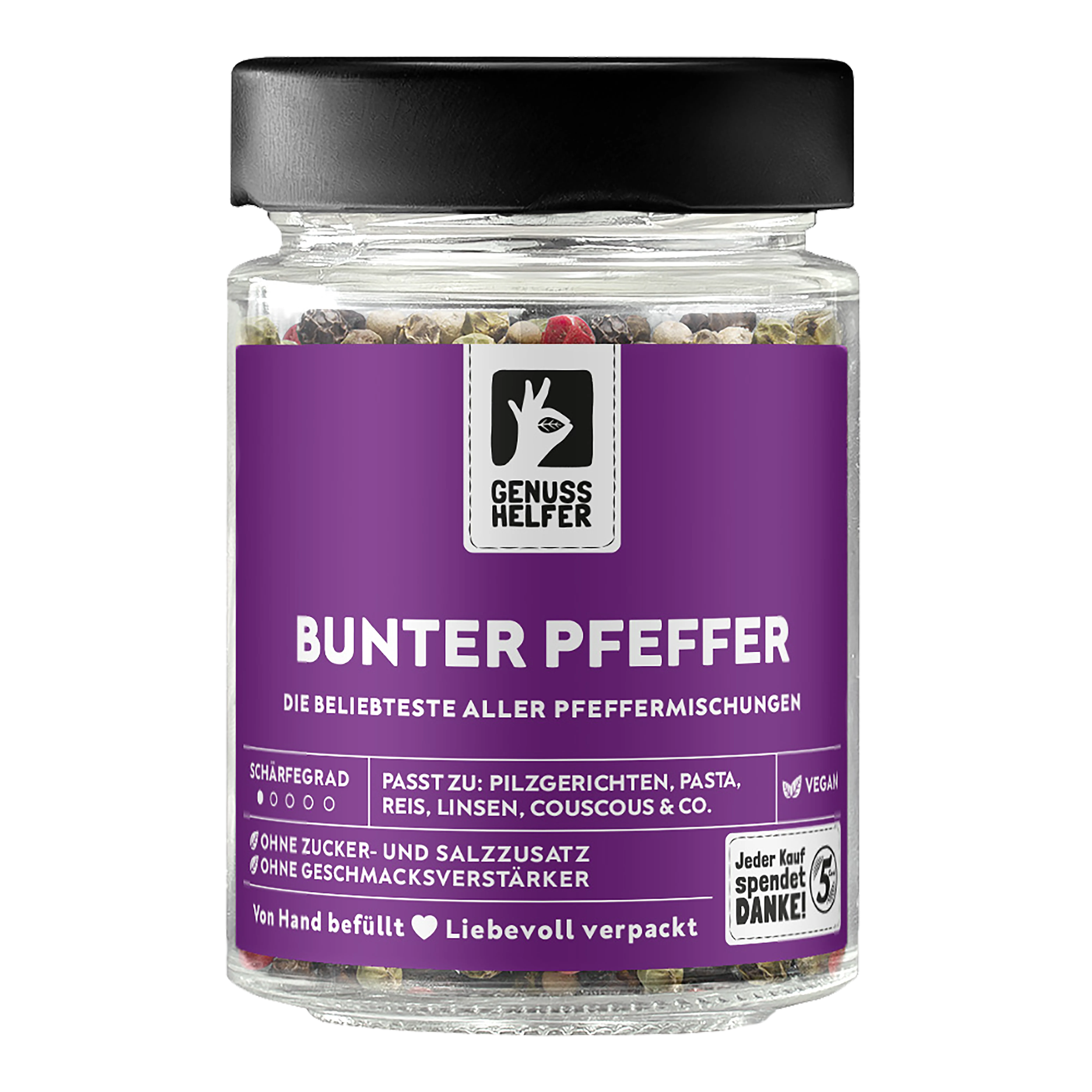 Bunter Pfeffer, ganz, im Glas