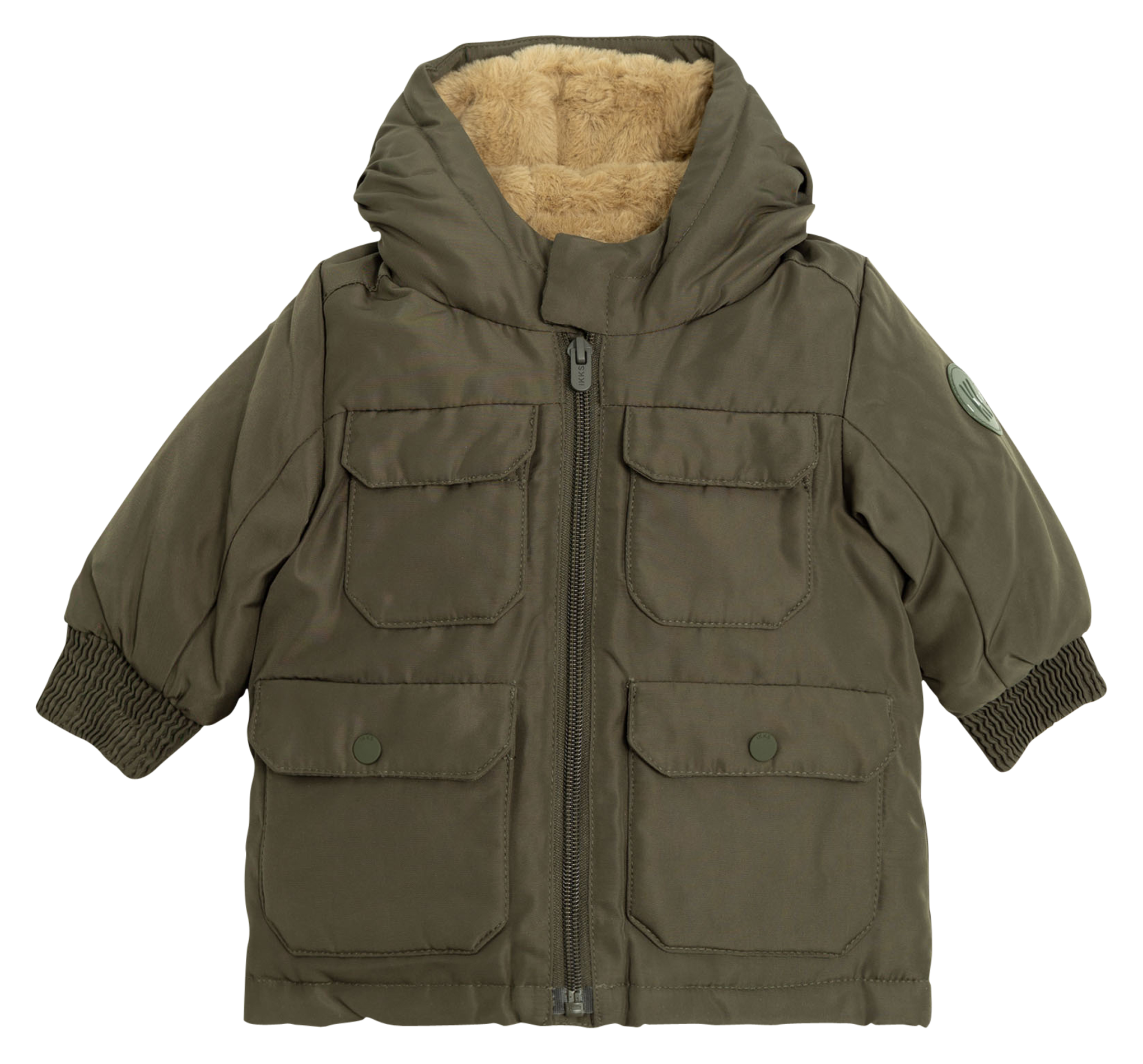 Parka droite col montant à capuche | Kaki