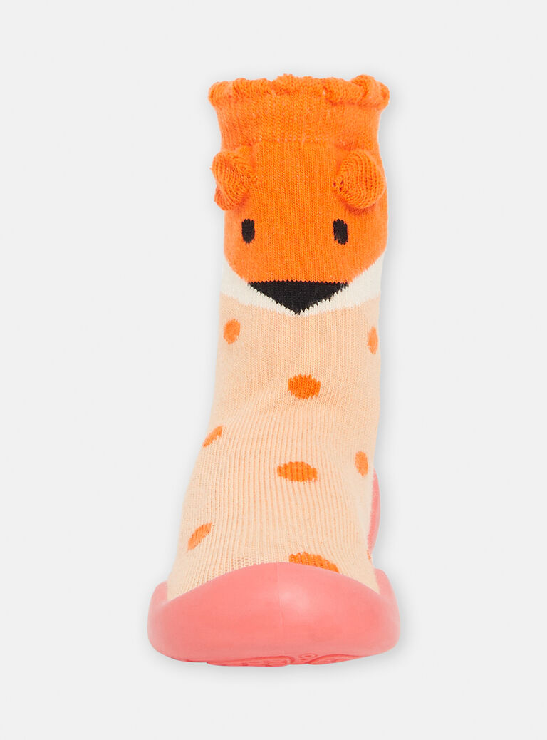 Chaussons chaussettes oranges et roses à imprimé à pois
