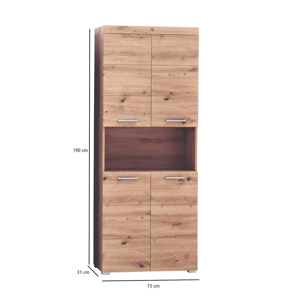 Hioshop AmandaMando kolomkast 4 deuren- 1 open vak eiken decor