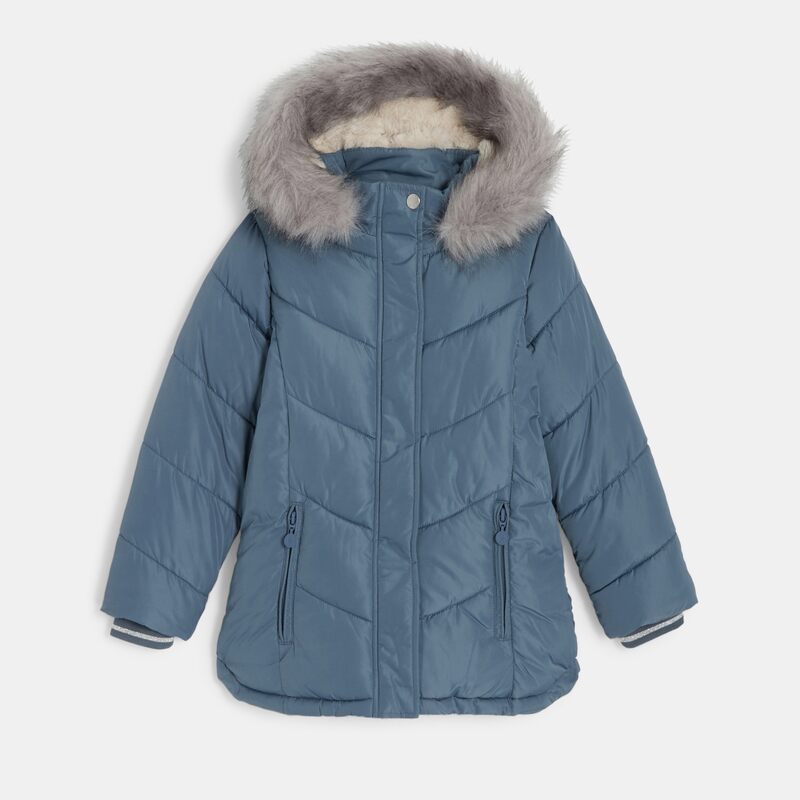 Parka doudoune épaisse à capuche grise fille