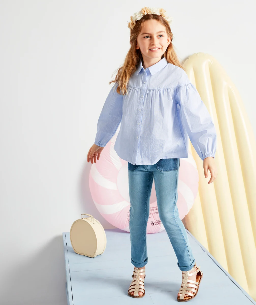 CHEMISE RAYÉE BLEU PAILLETÉE FILLE