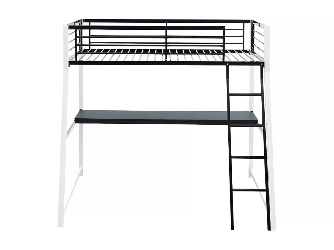 Lit mezzanine MALICIA - 90 x 190 cm - bureau intégré - Noir et blanc