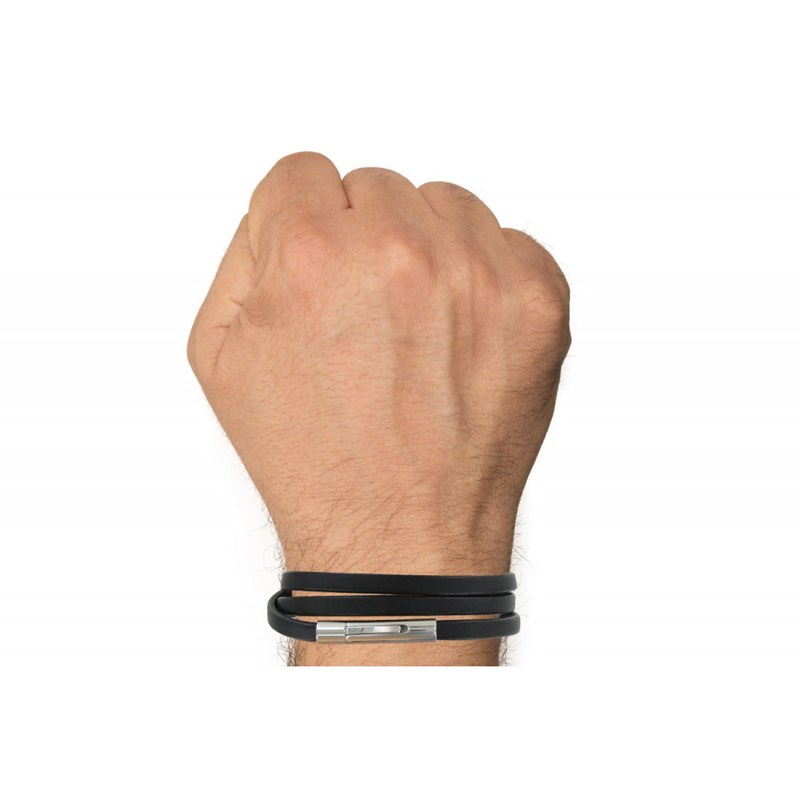 Bracelet Homme Cuir Marron Foncé Plat Fermoir Acier Inoxydable - taille 19 cm
