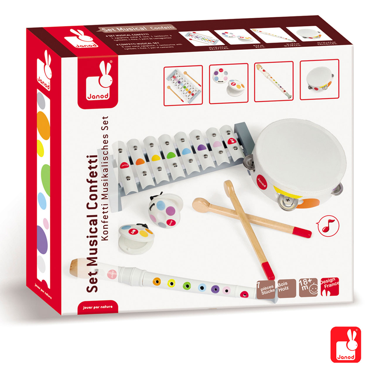 Janod Confetti Muziekinstrumenten, set van 4