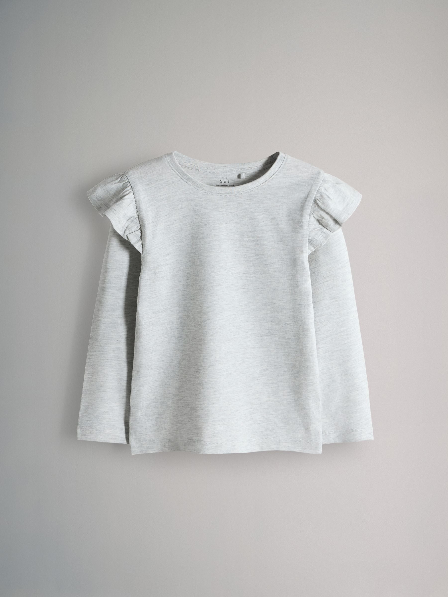 Navy/Grey Marl/White/Spot - The Set 4 Pack Long Sleeve Ruffle Cotton T-Shirts
