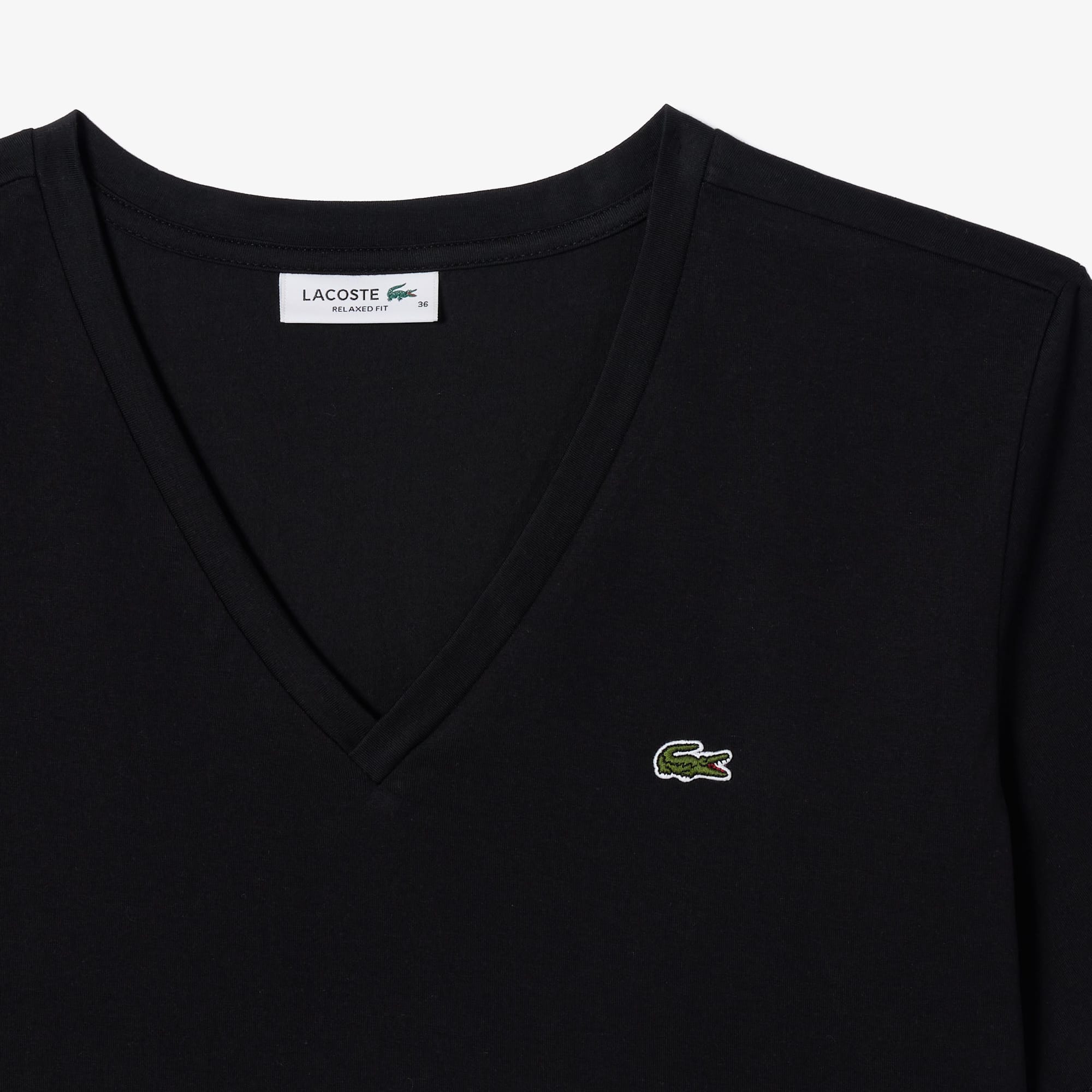 T-shirt relaxed fit en jersey de coton doux col V T-Shirts - Noir - Lacoste - Femme