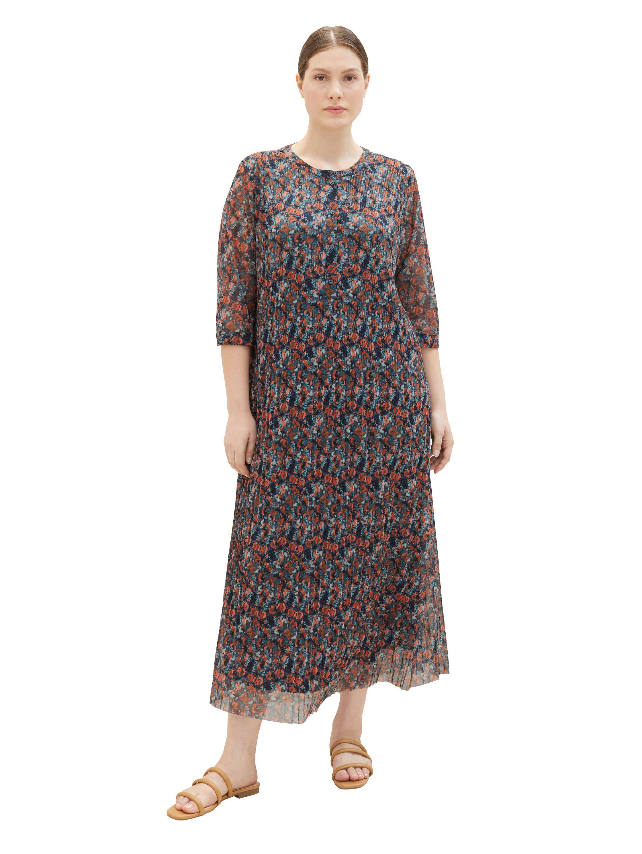 Plissiertes Mesh-Kleid mit Allovermuster