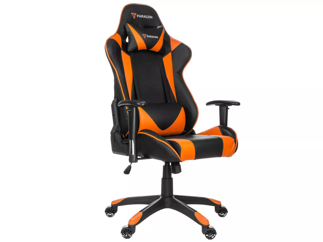 Paracon Knight Fauteuil de gamer avec oreiller cervical et soutien lombaire, orange.