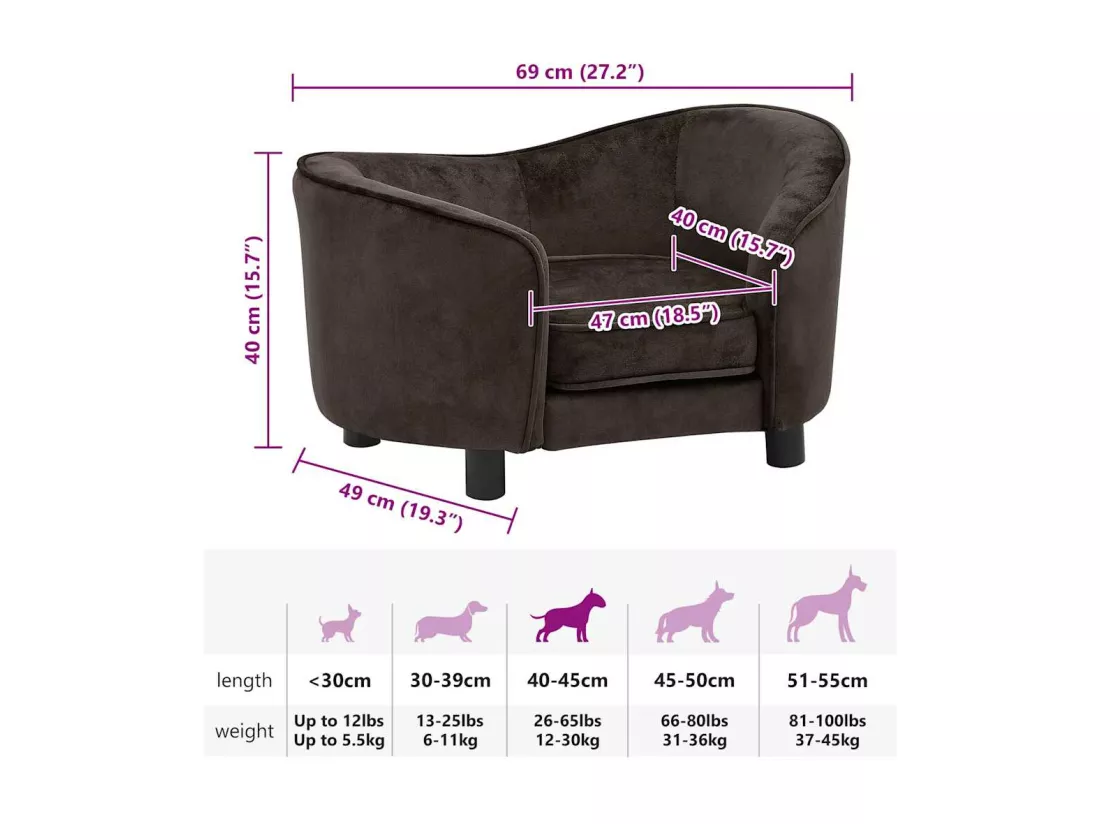 Canapé pour chien Marron 69x49x40 cm Peluche