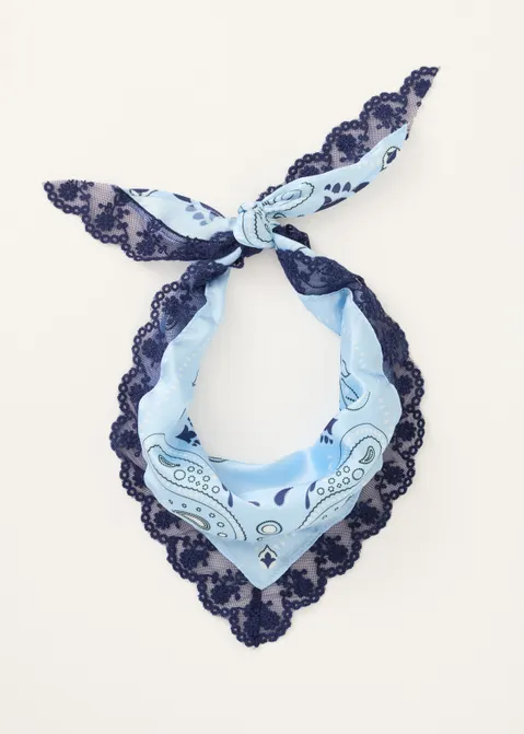 Satijnen sjaal met kant blauw (BLW.L)