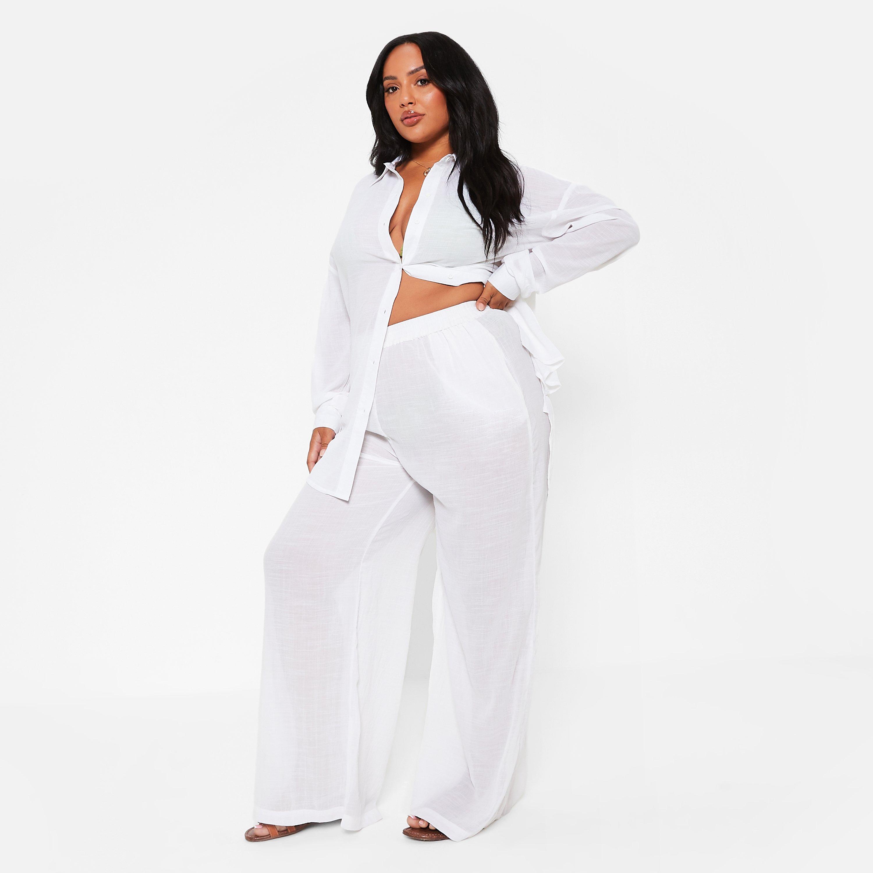 I Saw It First ISAWITFIRST Textured Linen Wide Leg Beach Trousers Co Ord