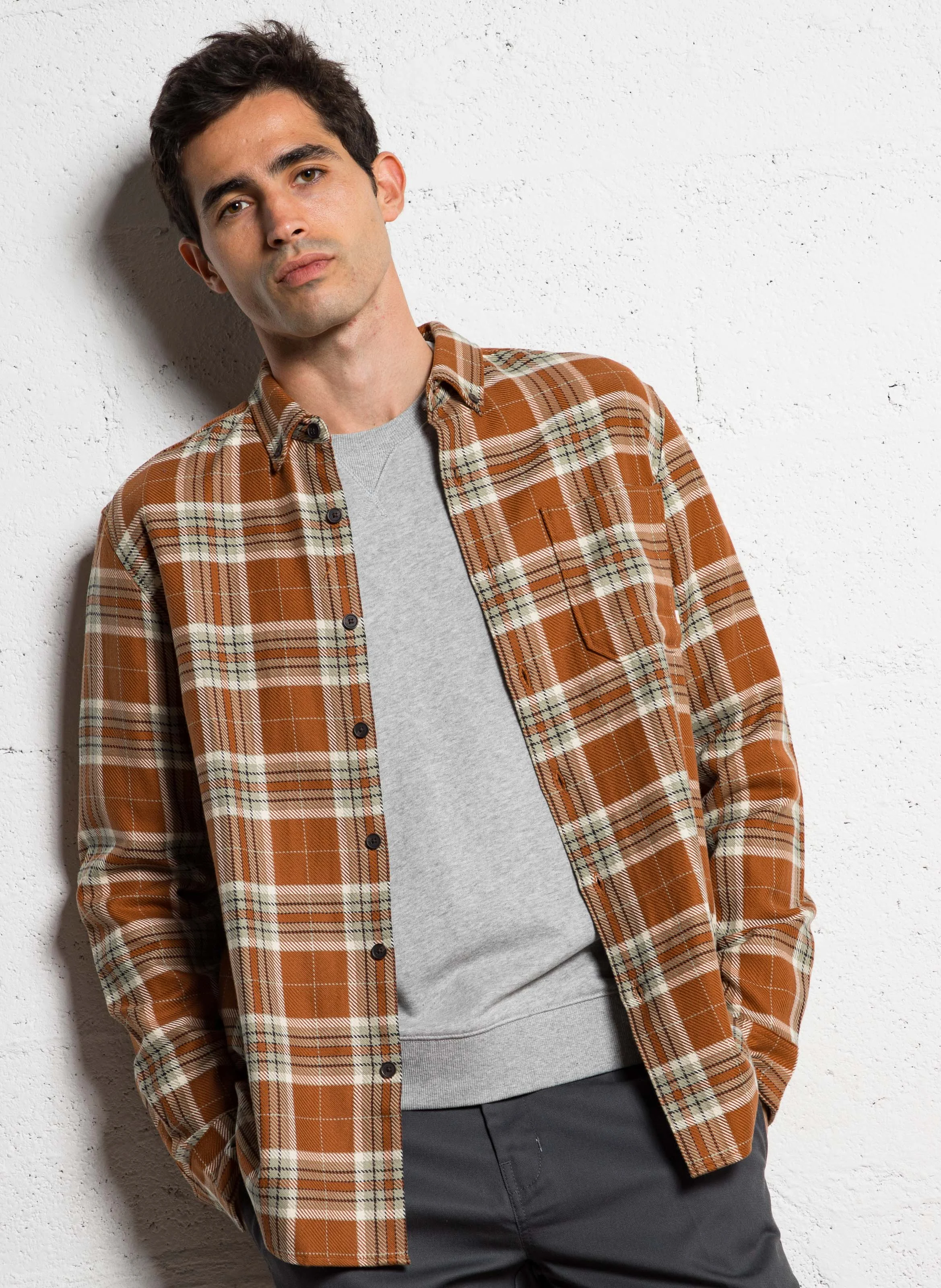 MARCELO - Chemise droite en coton bio à carreaux | Marron