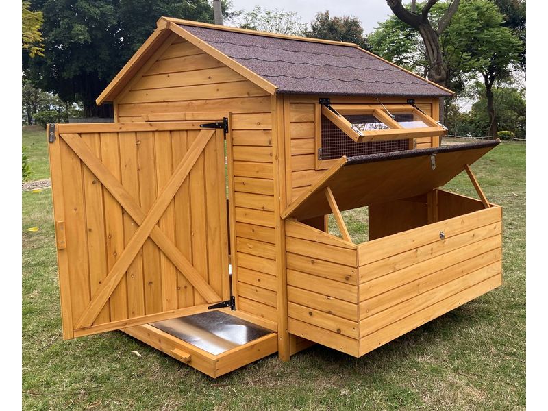 PetHomes Hühnerstall Open Ranch XL Isolierter Kleintierstall mit gedecktem Auslauf aus Massivholz (Tanne)