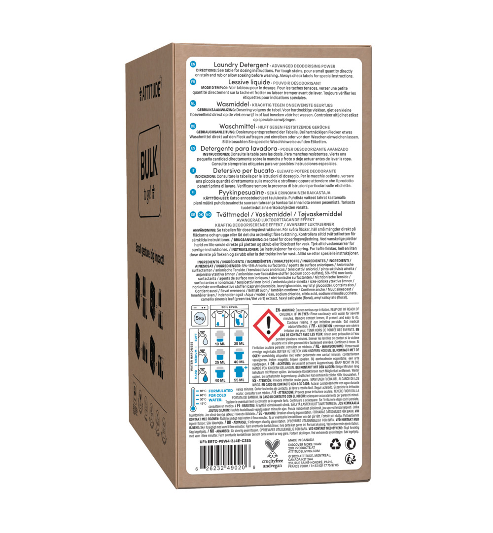 Attitude Nature+ Bulk2Go Vloeibaar Wasmiddel 80 Beurten Wild Flowers (2000 ml)