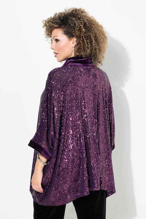 Pailletten-Shirt, Oversized, Samt-Rollkragen, Halbarm