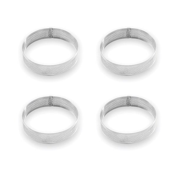 Lot 4 cercles à tarte perforés en inox rond 8 cm Mathon