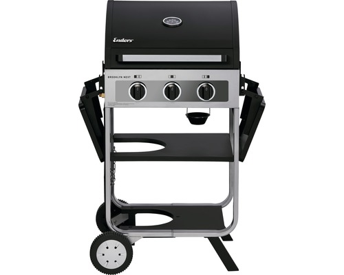 Enders Brooklyn gasbarbecue met 3 branders, 54 x 113 x 106,5 cm, zwart/zilver, inclusief dekselthermometer, grillrooster, warmhoudrek, zijplank en vetopvangbak. Grillrooster van roestvrij staal.