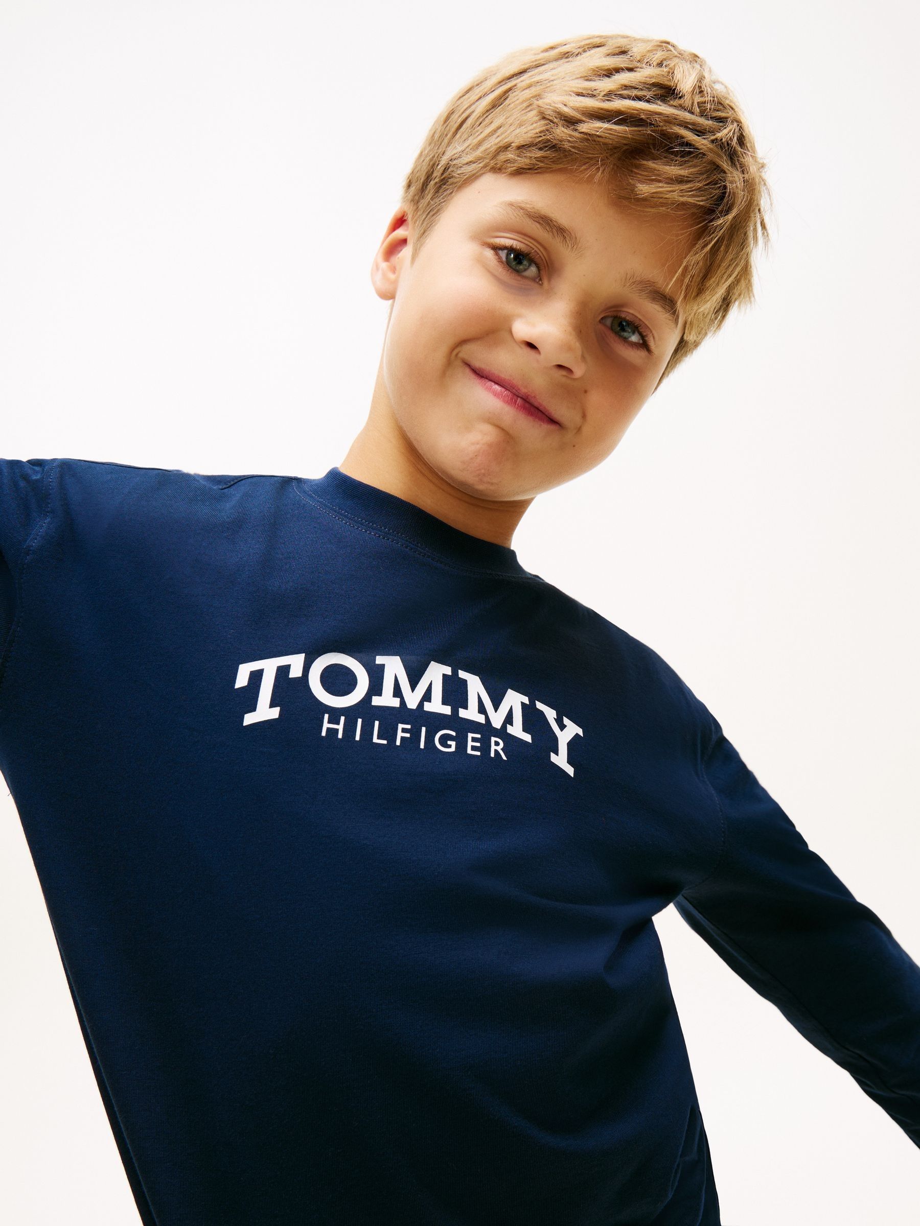 Blauw - Tommy Hilfiger Logo Print Long Sleeve T-Shirt