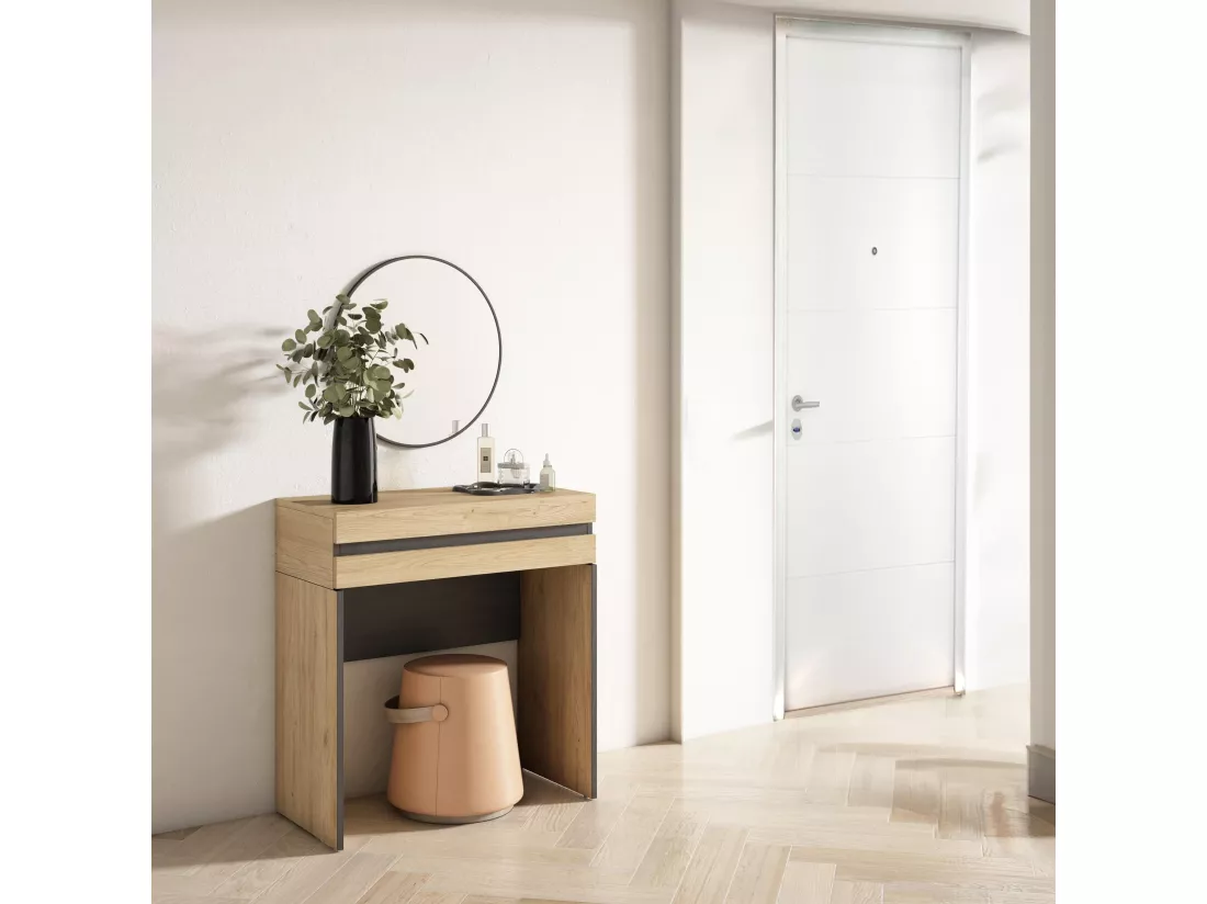 Table Console d'Entrée, 70x35x75 cm, Avec tiroir, Meuble d'appoint, Chêne