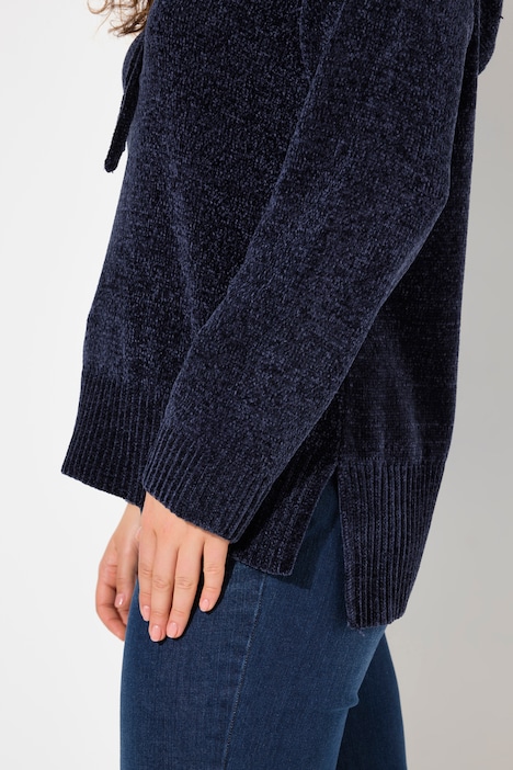 Chenille-Hoodie, Kapuze, Kordel, Langarm