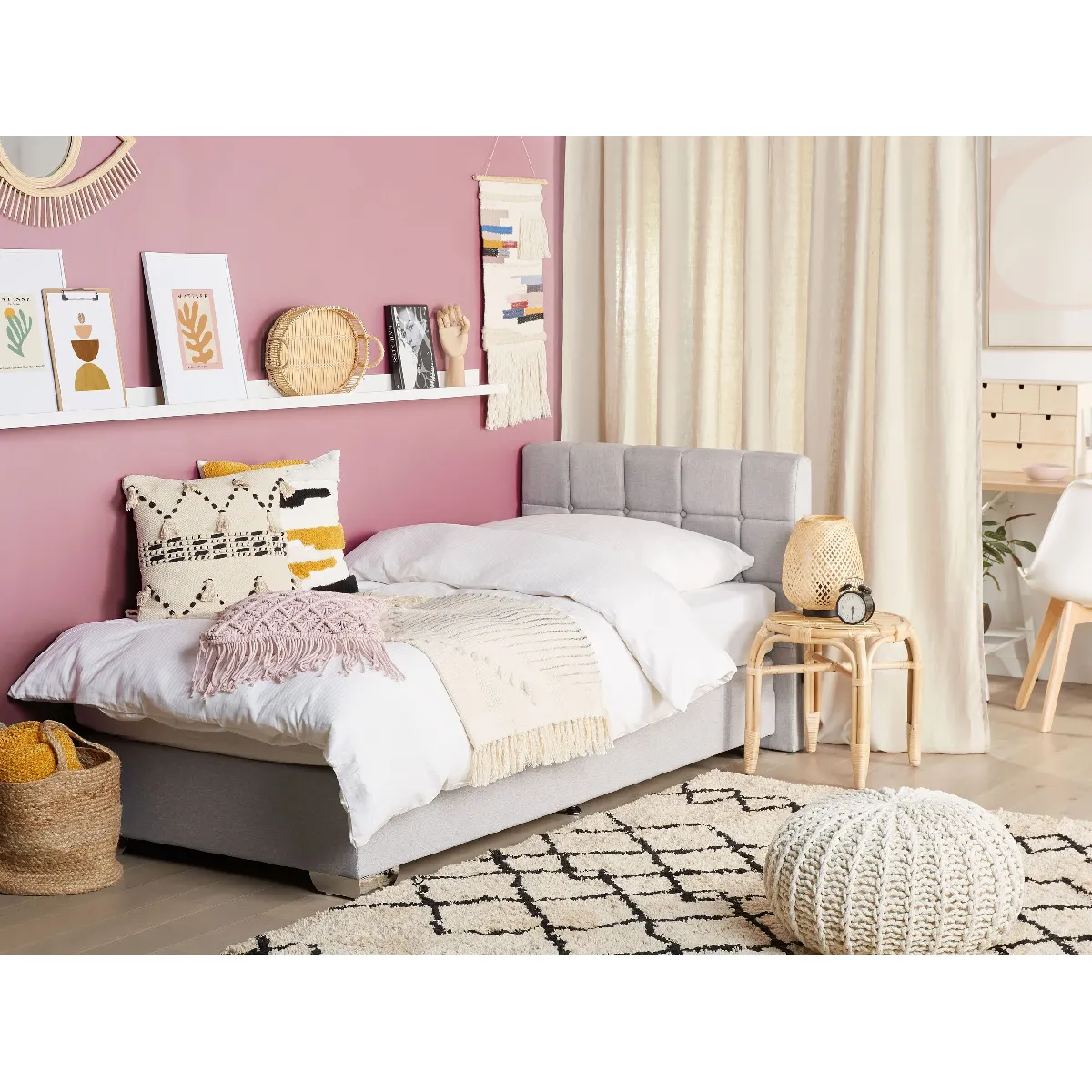 Beliani Lit Boxspring ADMIRAL 90x200 cm - Gris clair