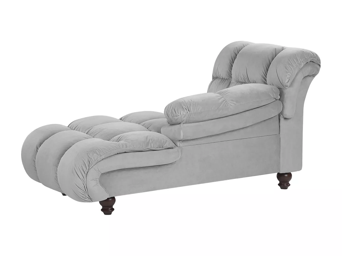 Chaise longue en velours gris clair LORMONT