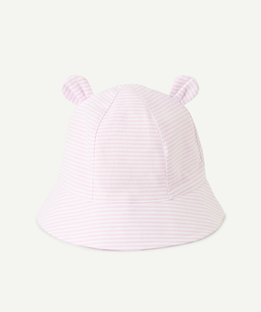 bob bébé fille en coton imprimé à rayures rose et blanc avec oreilles