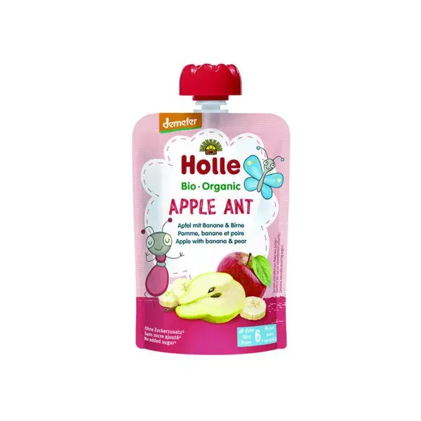 Garrafa de água Holle Pouchy orgânica sabor maçã, banana e pera +6m 100g