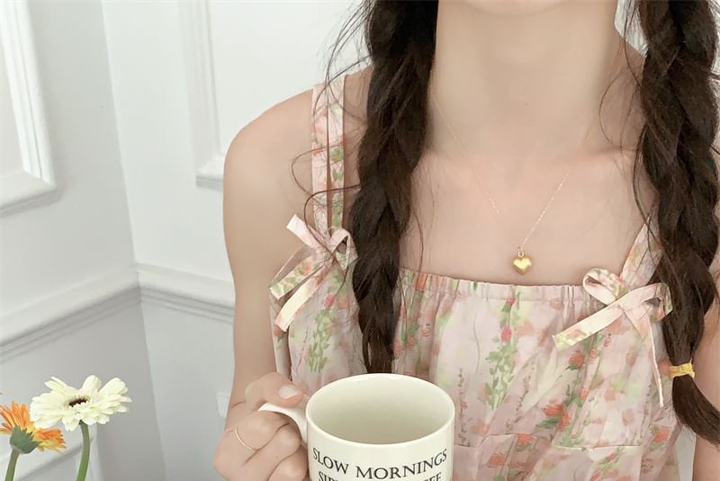 Sadelle - Spaghettibandjes, vierkante hals, bloemenprint, strikaccent, midi-pyjamajurk / camisole top / shorts / set