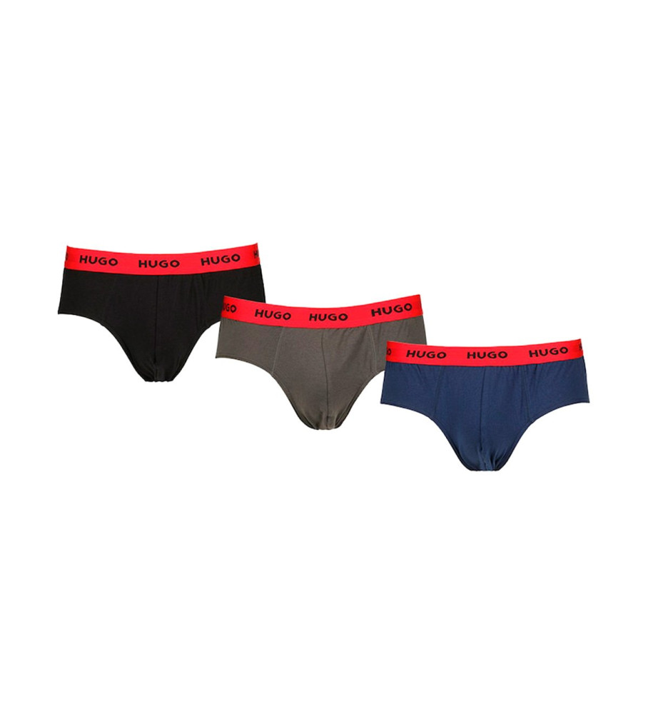 Conjunto de 3 Cuecas Elásticas HUGO - Preto, Cinza, Azul