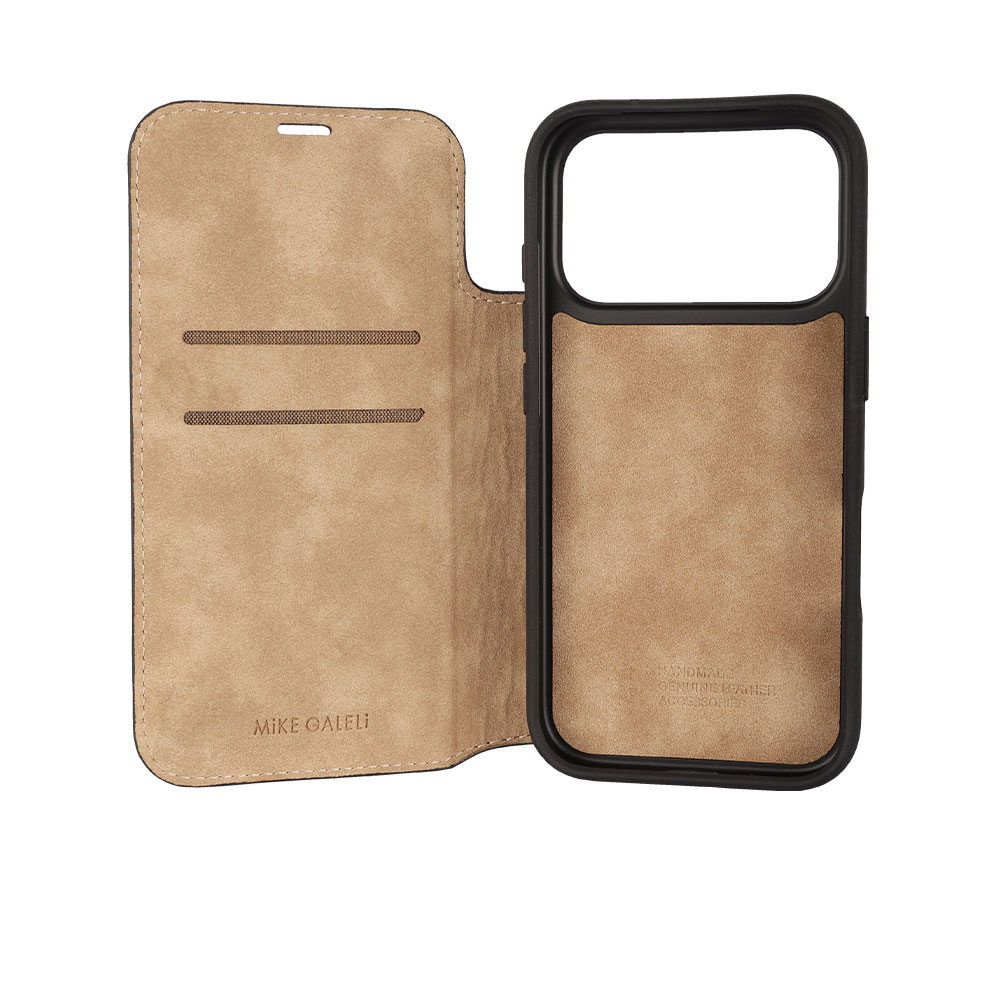 iPhone 17 Pro Max Echtleder Book Case Tasche Flip Cover Hand Made (MARCXIP17PROMAX-M01) - Schwarz