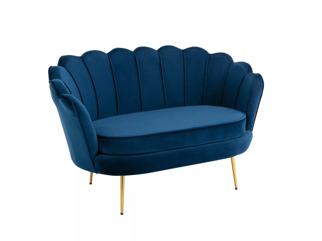 Canapé 2 places et fauteuil coquillage en velours bleu nuit DANDELION de Pascal Morabito