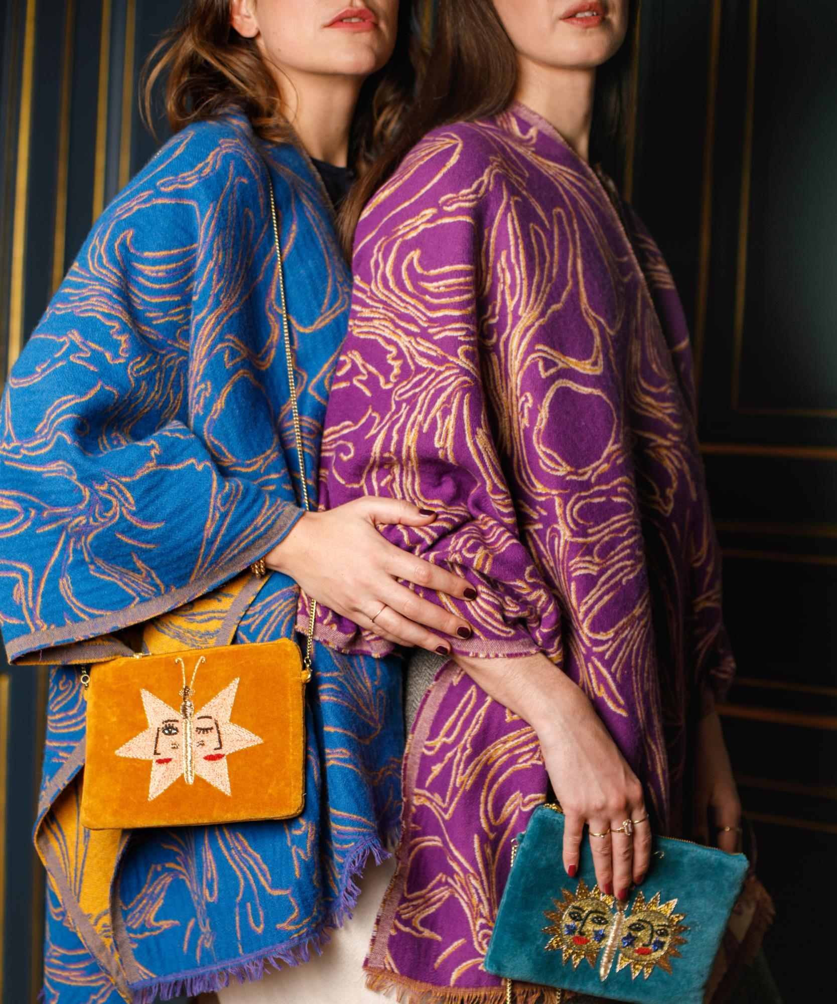 Poncho Châle Jacquard Marbre  Taille unique - Bleu