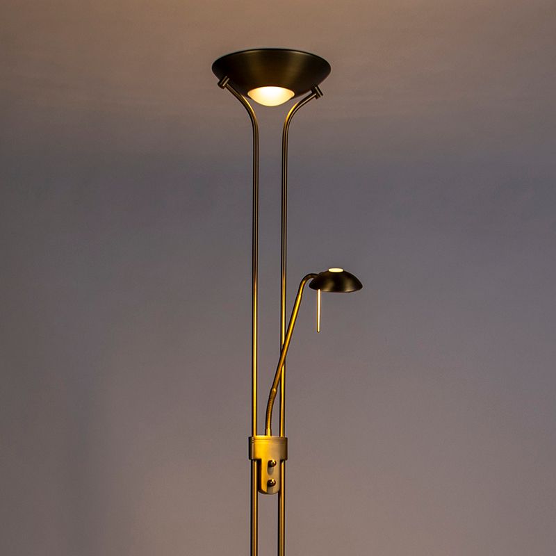 Vloerlamp brons met leeslamp incl. LED en dimmer - Diva 2