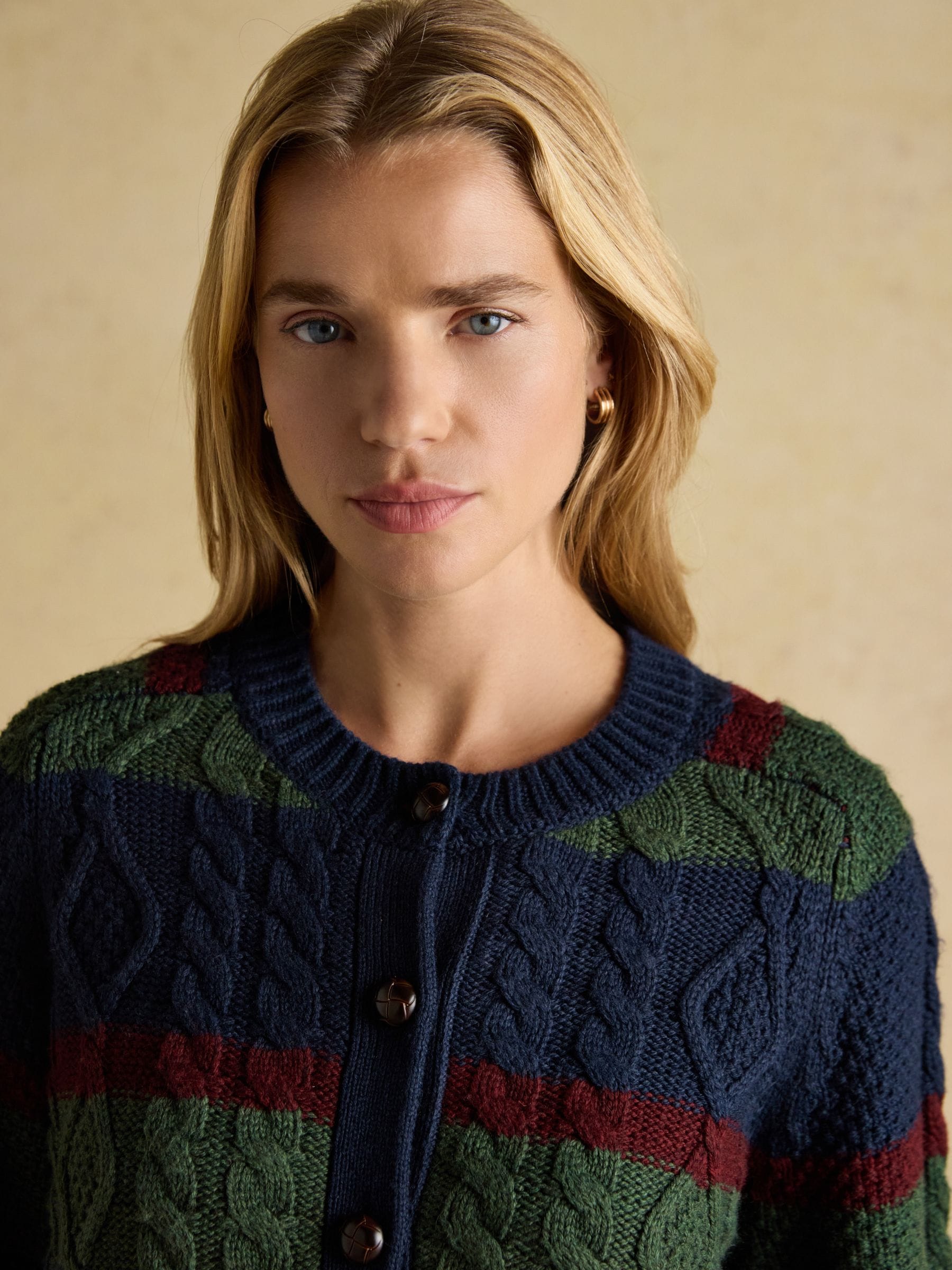 Marineblauw en groen gestreept - Joules Rafferty Kabelgebreid vest