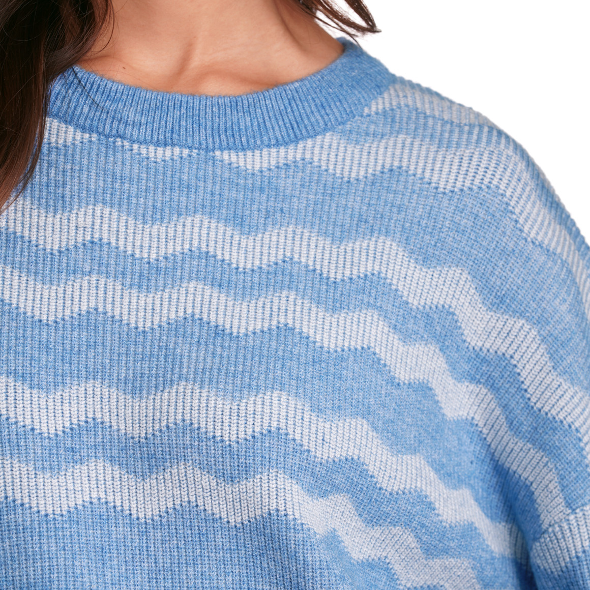 Gina Damen Strickpullover mit Zick-Zack-Muster hellblau