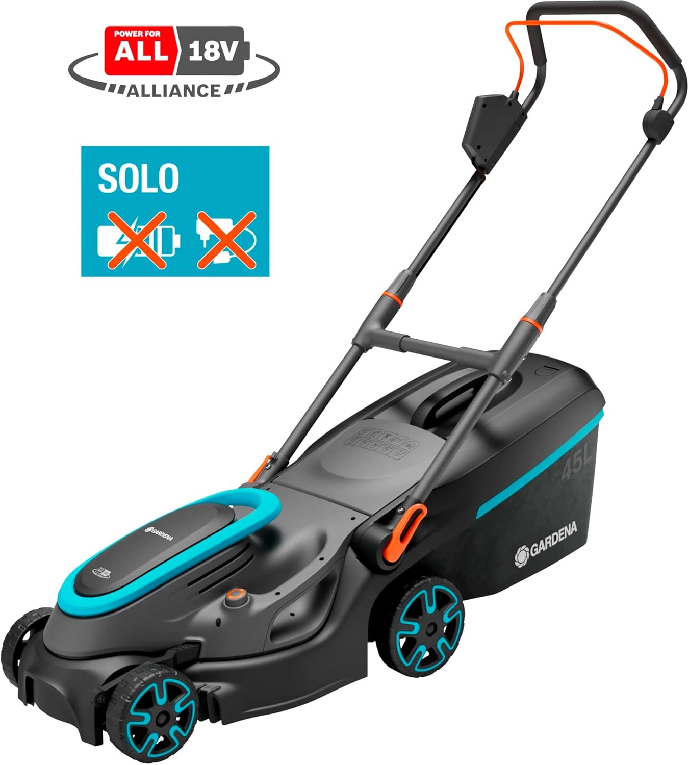 Gardena Akku-Rasenmäher PowerMax 37/36V P4A ohne Akku: 37 cm Schnittbreite, 45 l Fangvolumen, zentrale Schnitthöhenverstellung, bürstenloser PowerPlus Motor mit Eco-Modus (14638-55)