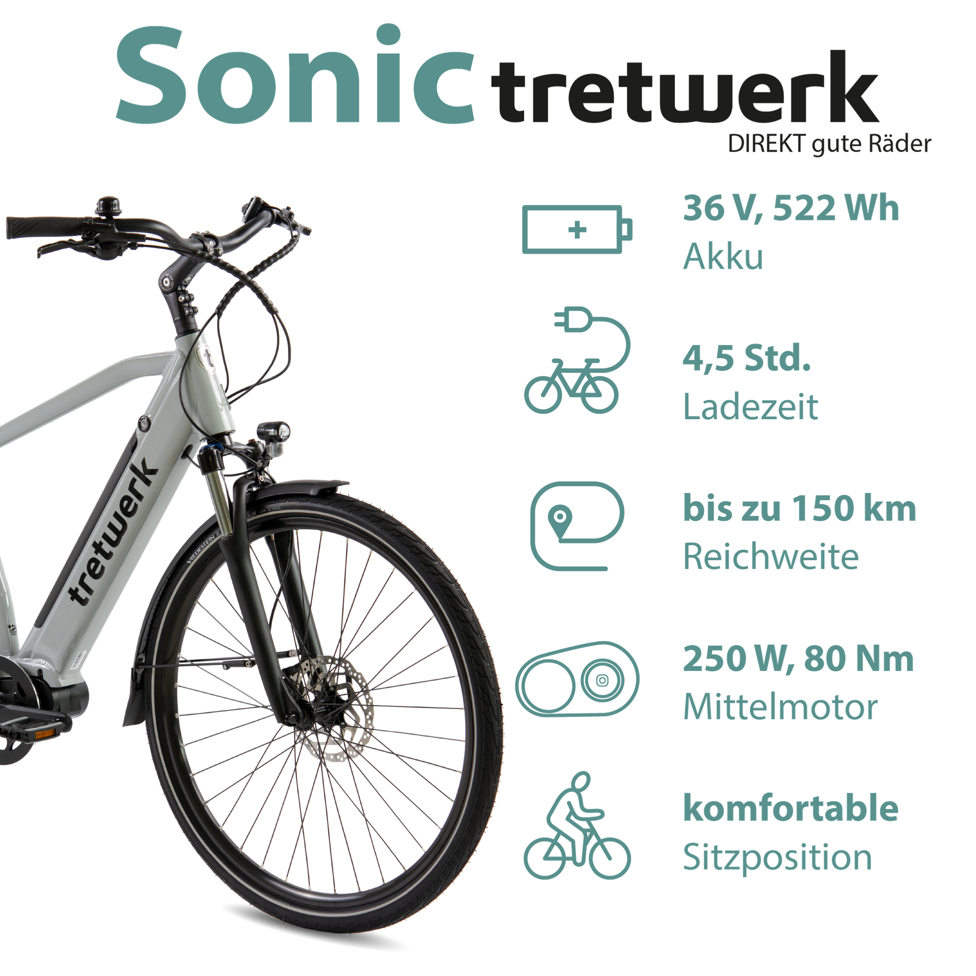 Tretwerk Sonic Pedelec 28 Zoll E Bike Trekkingrad 160 - 180 cm Elektrofahrrad Trekking 8 Gänge