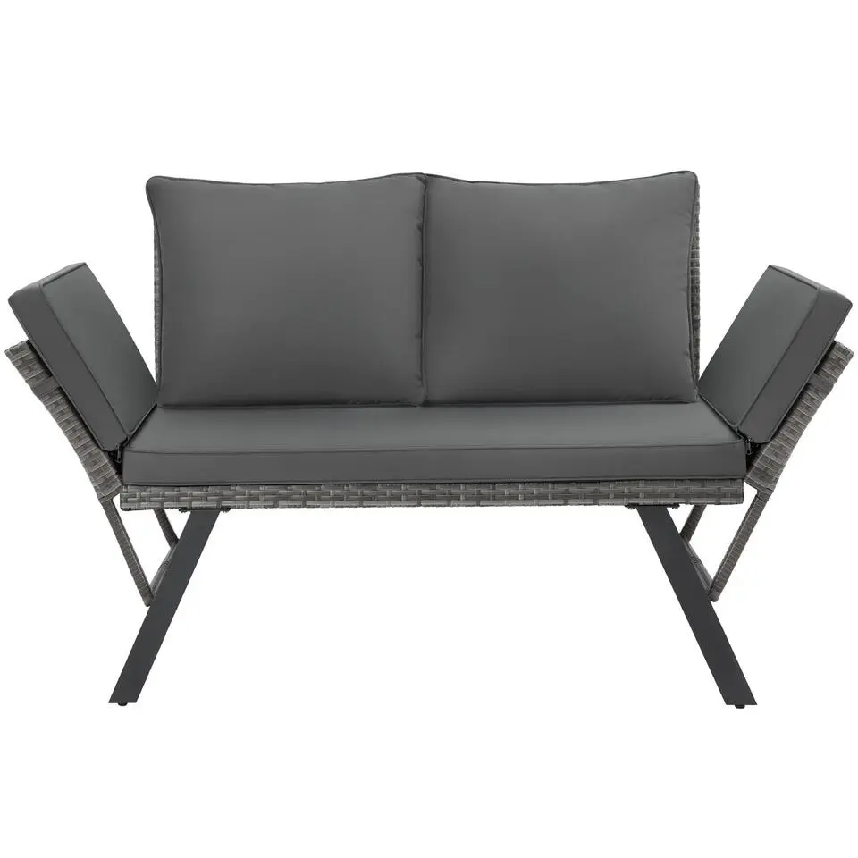 tectake Wicker-loungesofa Sintra, verstelbare armleuningen, 2in1, Grijs